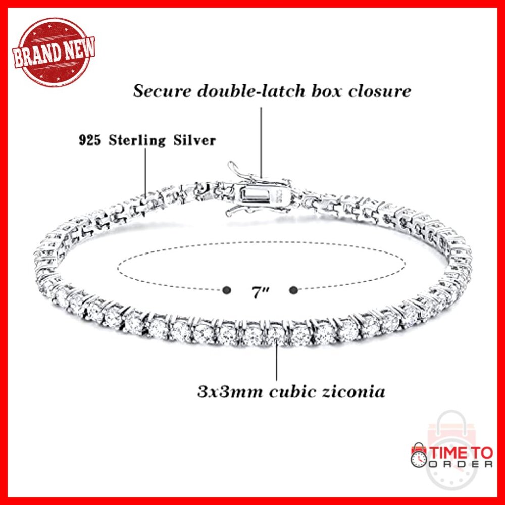 Sterling Silver Tennis Bracelet 7 Inch 3mm CZ Stones Classic Style - Picture 3 of 6